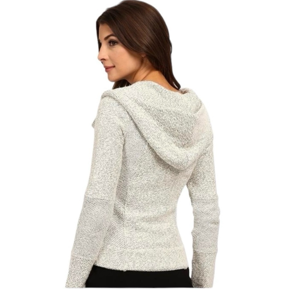 Lucky Brand Woven Asymmetrical Zip Hoodie.  Gray White Size Small #1238 - Picture 2 of 10